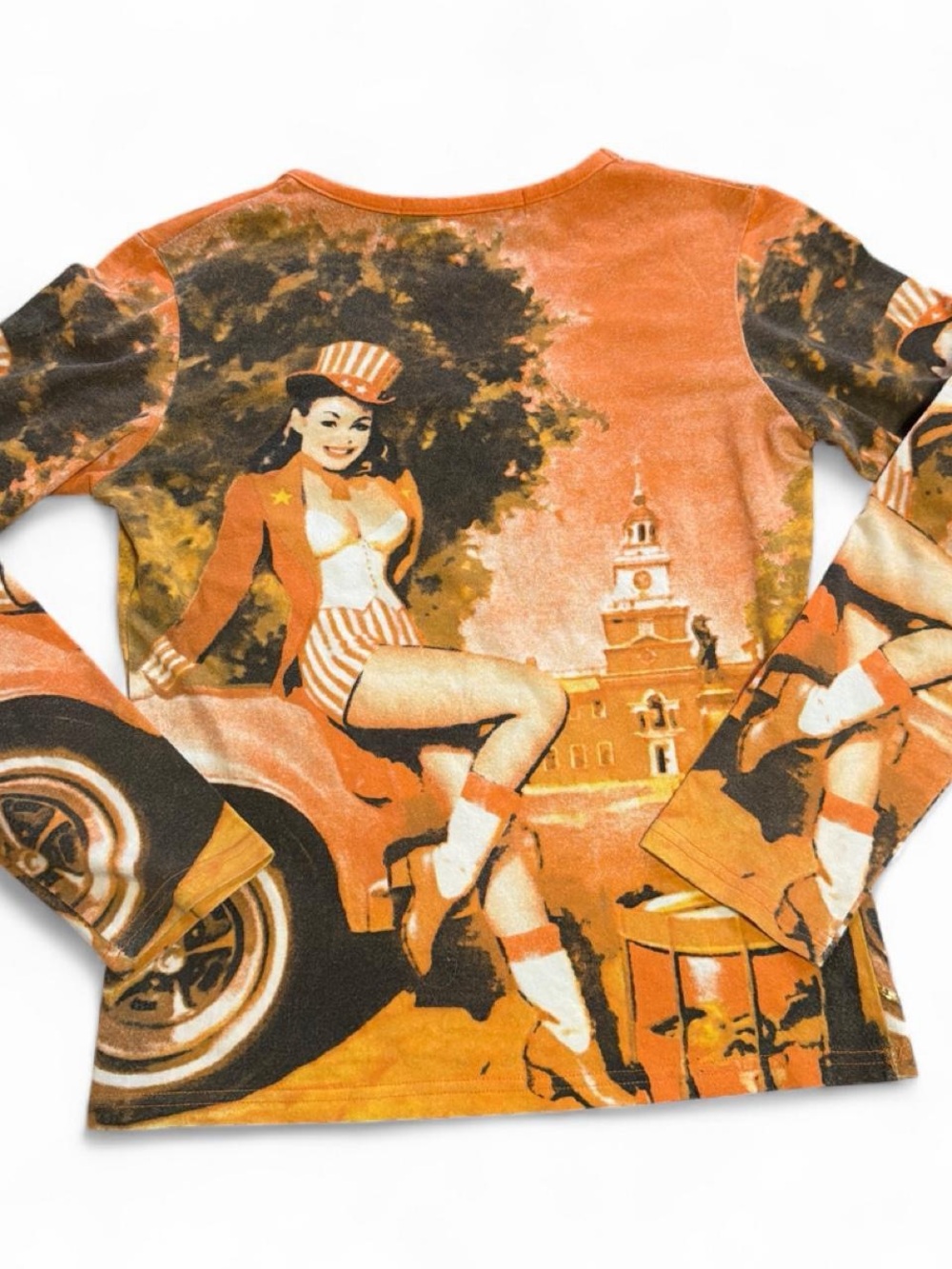 Miss Sixty Y2 k Vintage-Inspired Orange Graphic V-Neck Top no size - Picture 4 of 8